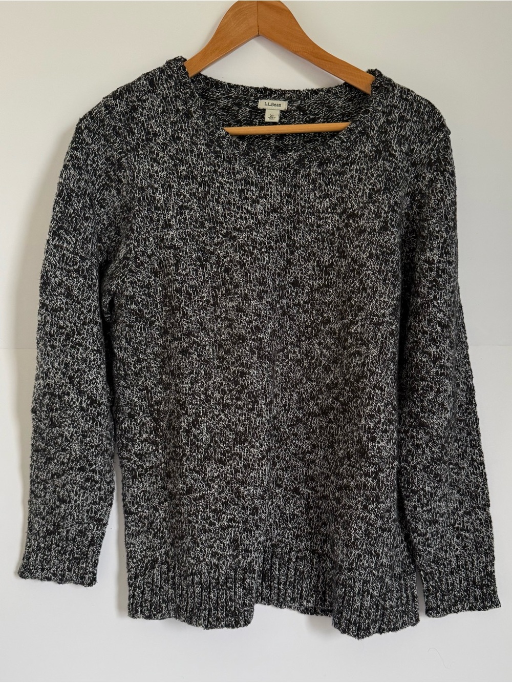 L.L. Bean Women’s Cotton Rag Black & White Marled Crewneck Sweater - Size XL